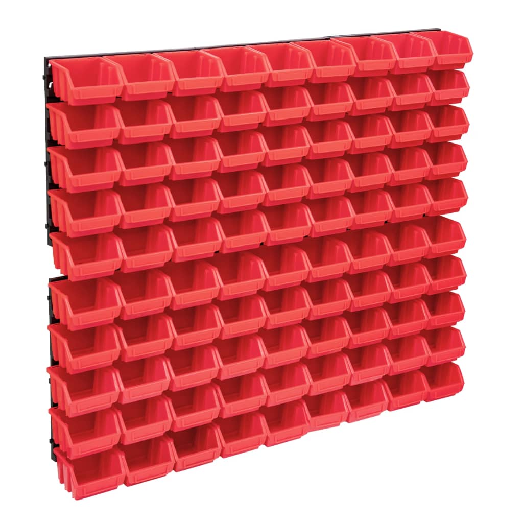 96 Piece Storage Bin Kit with Wall Panels Red and Black - Sid & Sam