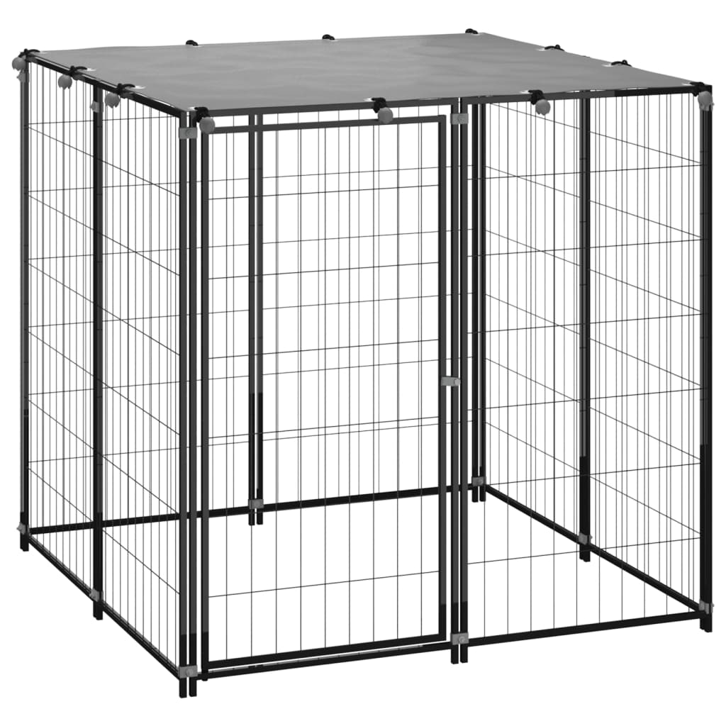 Dog Kennel Black 110x110x110 cm Steel - Decor Base