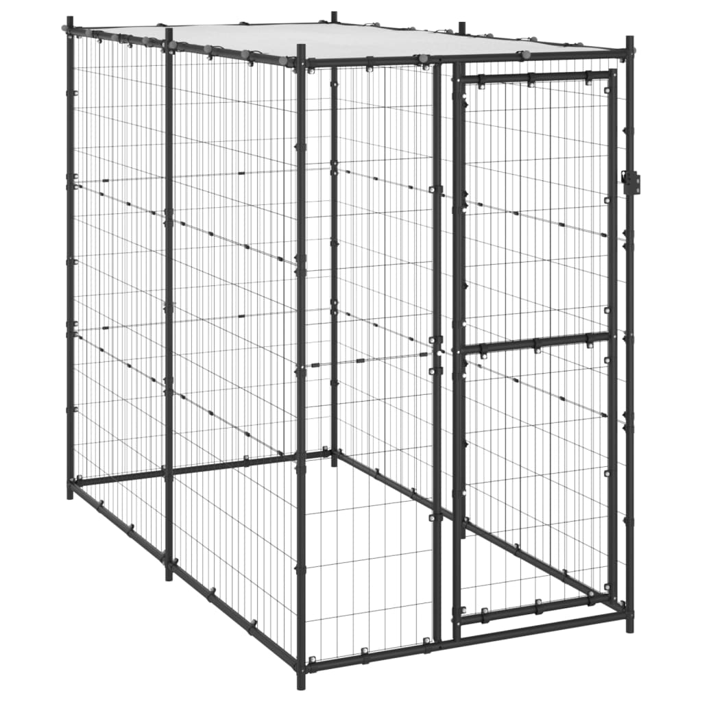Outdoor Dog Kennel Steel with Roof 110x220x180 cm - The Home Maker