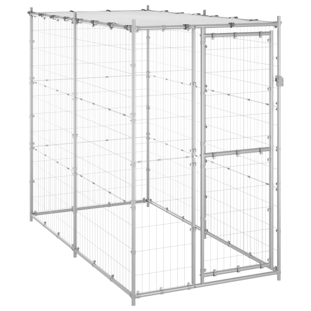 Outdoor Dog Kennel Galvanised Steel with Roof 110x220x180 cm - Design Hut