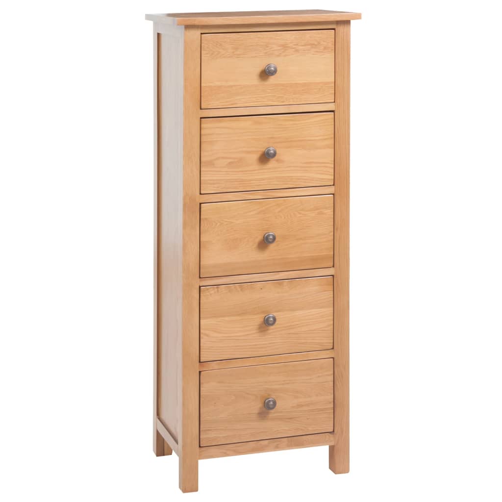 DRAVON Oak Finish Chest of Drawers - Tallboy, Medium-sized, 5 Drawers - Discount Dealers