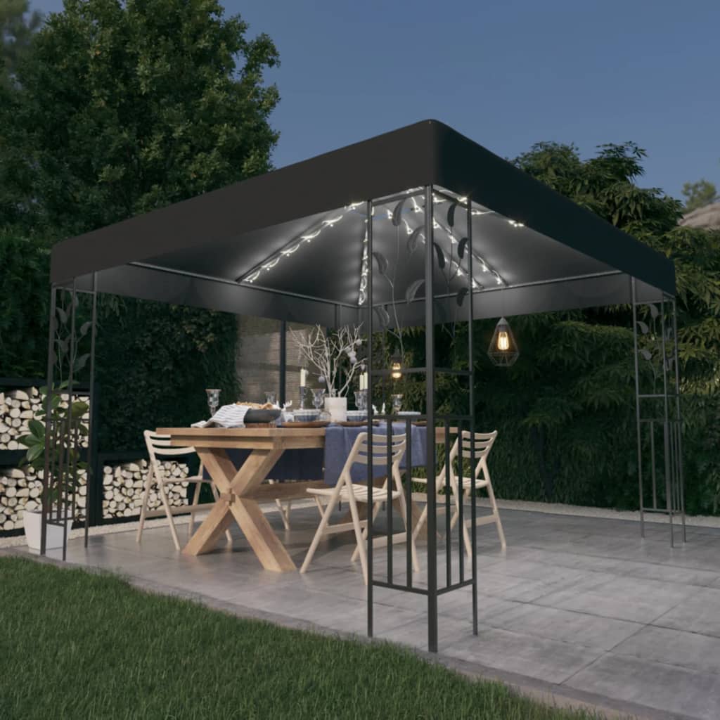 Gazebo with LED String Lights 3x3 m Anthracite - Merlin Deals