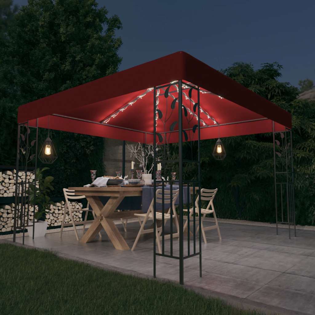 Gazebo with LED String Lights 3x3 m Wine Red - Merlin Deals