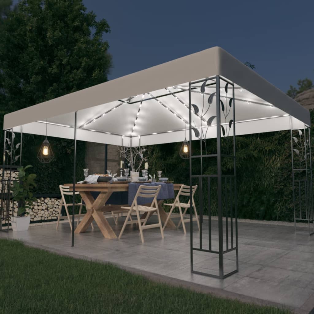 Gazebo with Double Roof&LED String Lights 3x4 m White - All Things Good