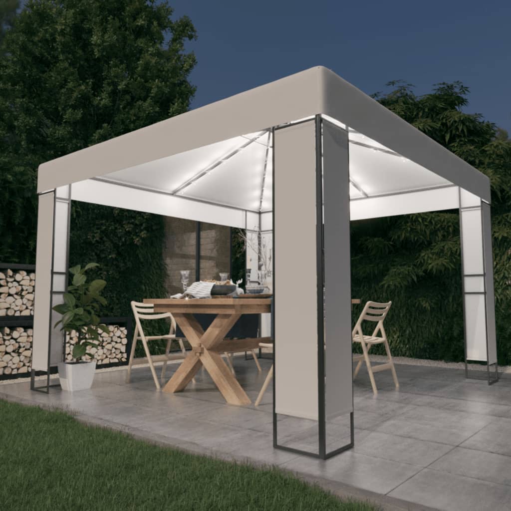 Gazebo with Double Roof&LED String Lights 3x3 m White - All Things Good