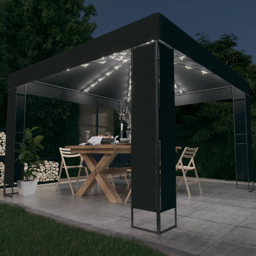 Gazebo with Double Roof&LED String Lights 3x3 m Anthracite - Tyrell & Tyrell