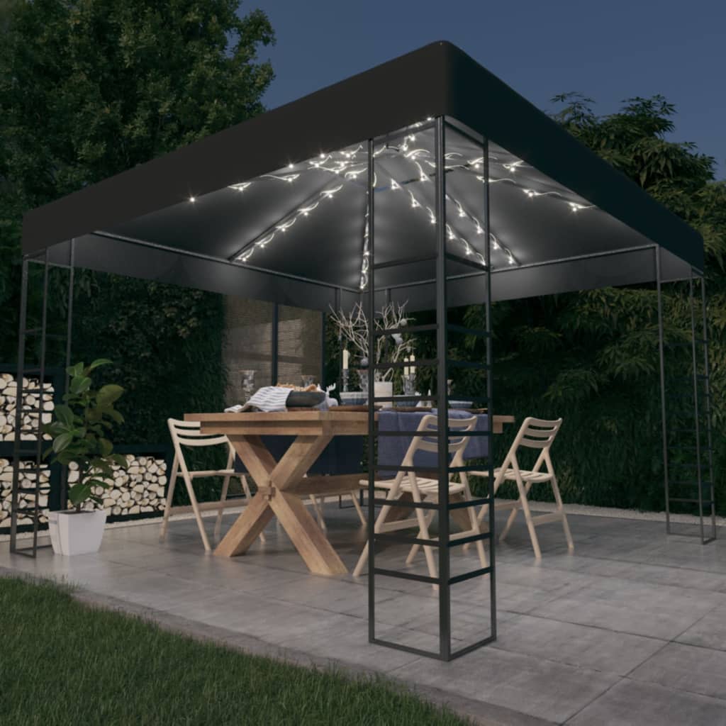 Garden Marquee with LED String Lights 3x3 m Anthracite - Brittle & Co