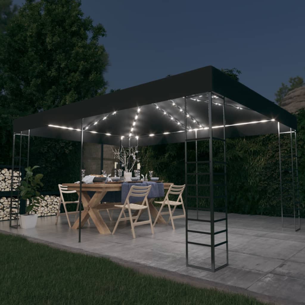 Gazebo with LED String Lights 3x4 m Anthracite - Discount Dealers