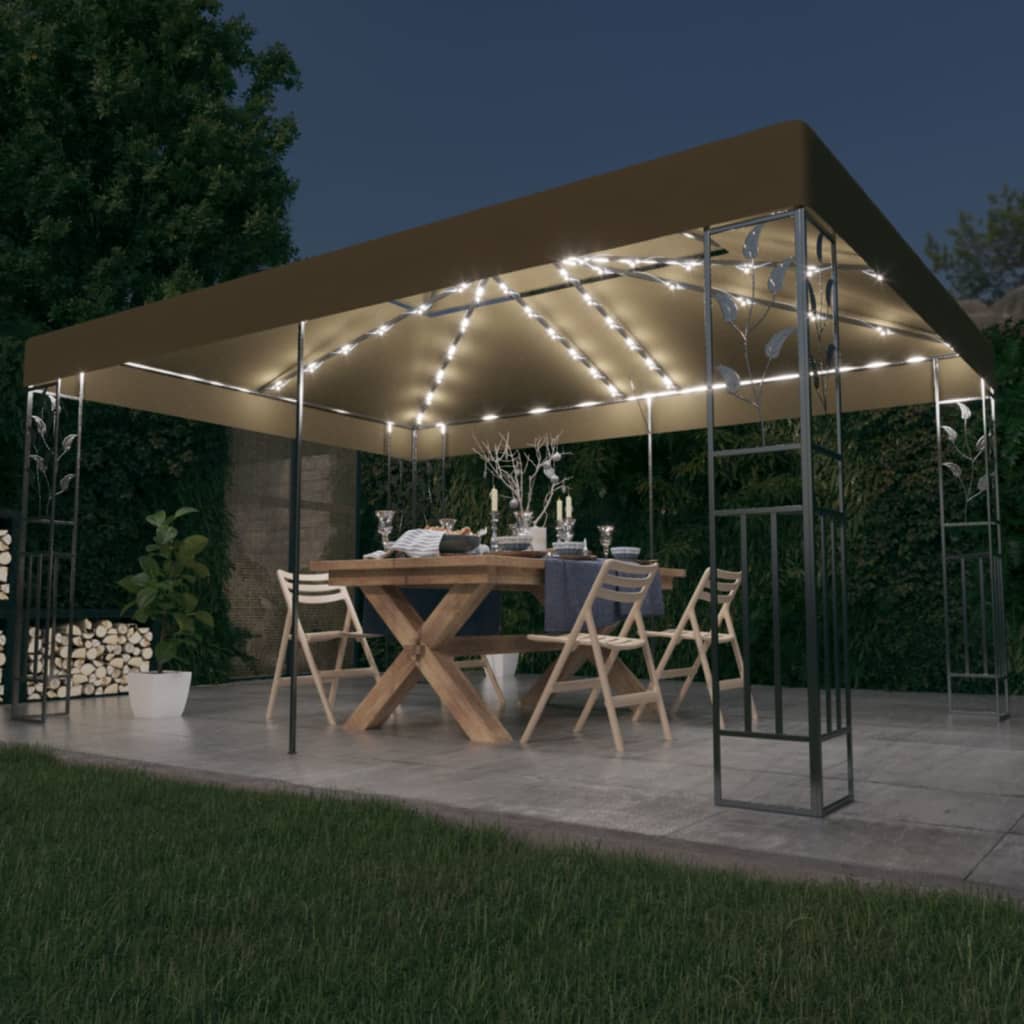 Gazebo with Double Roof&LED String Lights 3x4 m Taupe - Sid & Sam