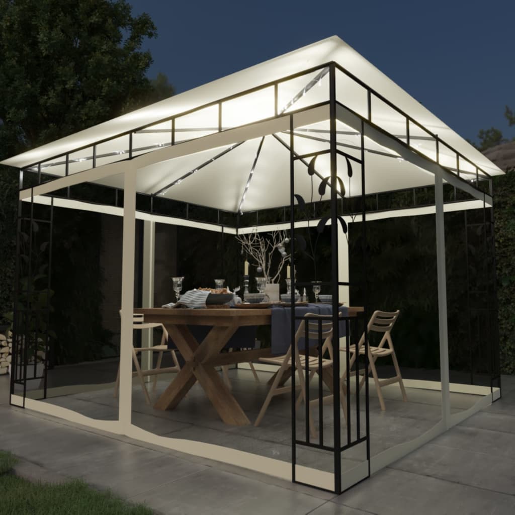 Gazebo with Mosquito Net&LED String Lights 3x3x2.73 m Cream - All Things Good