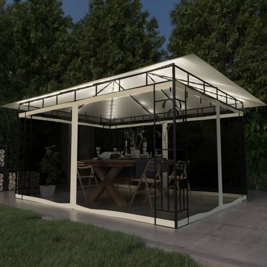 Gazebo with Mosquito Net&LED String Lights 4x3x2.73 m Cream - Style and Chic
