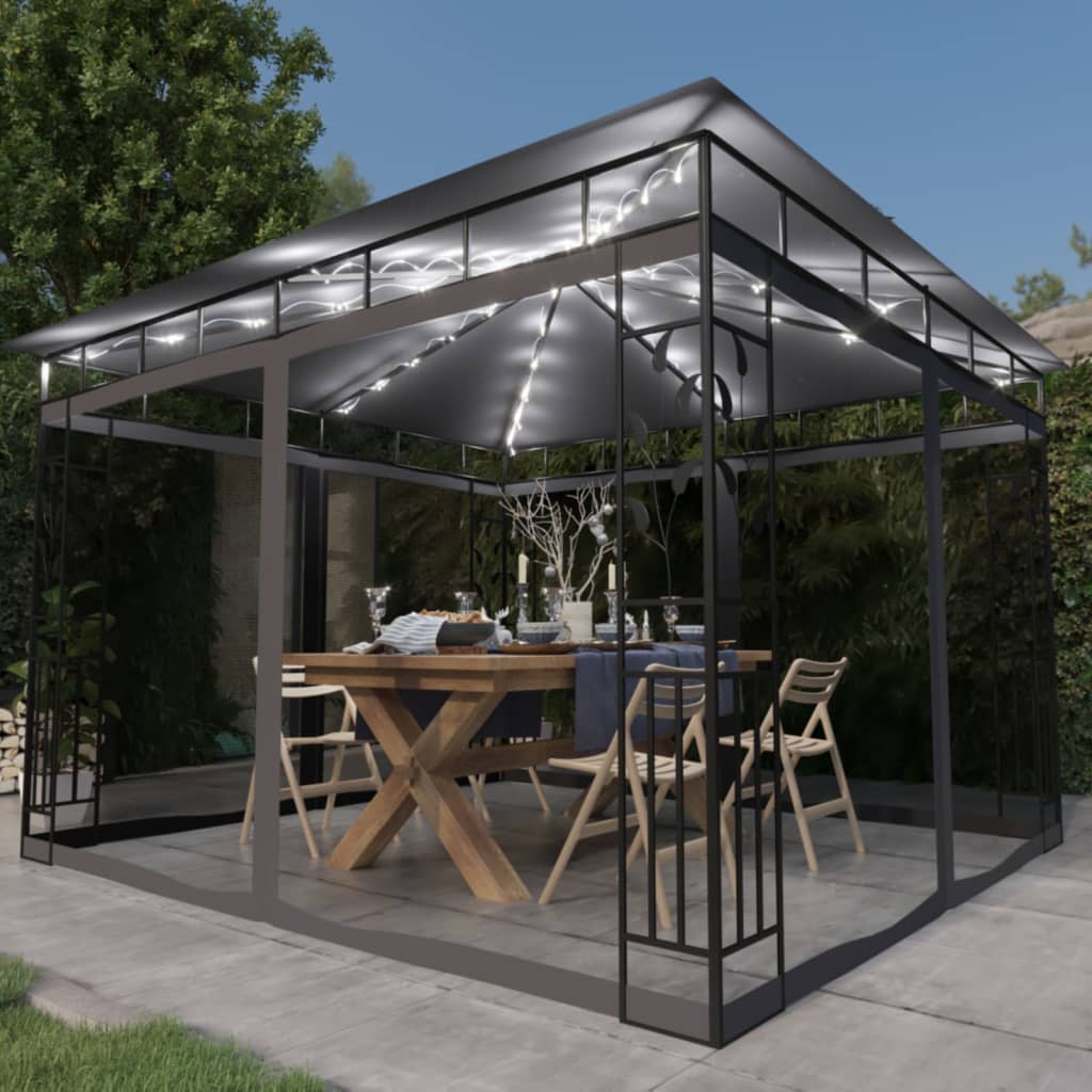 Gazebo with Mosquito Net&LED String Lights 3x3x2.73m Anthracite - All Things Good