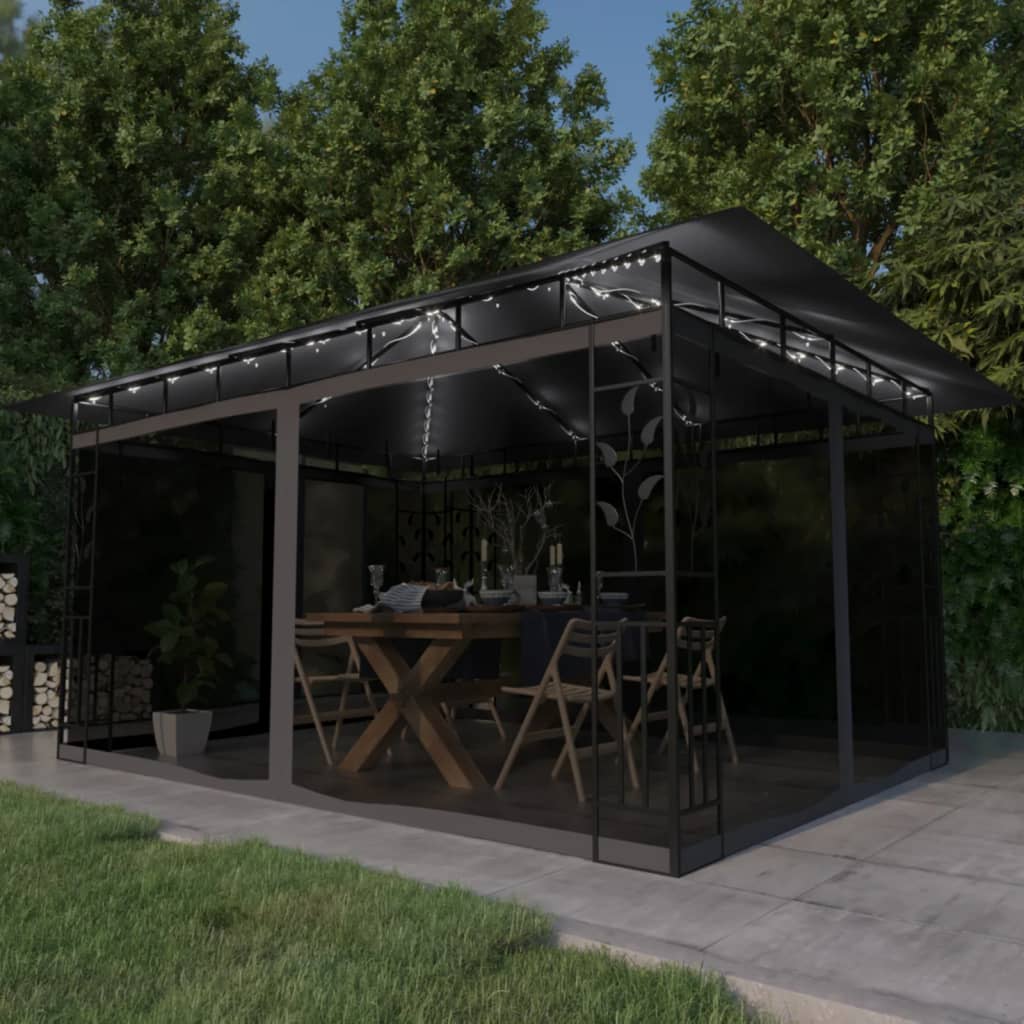 Gazebo with Mosquito Net&LED String Lights 4x3x2.73m Anthracite - Style and Chic