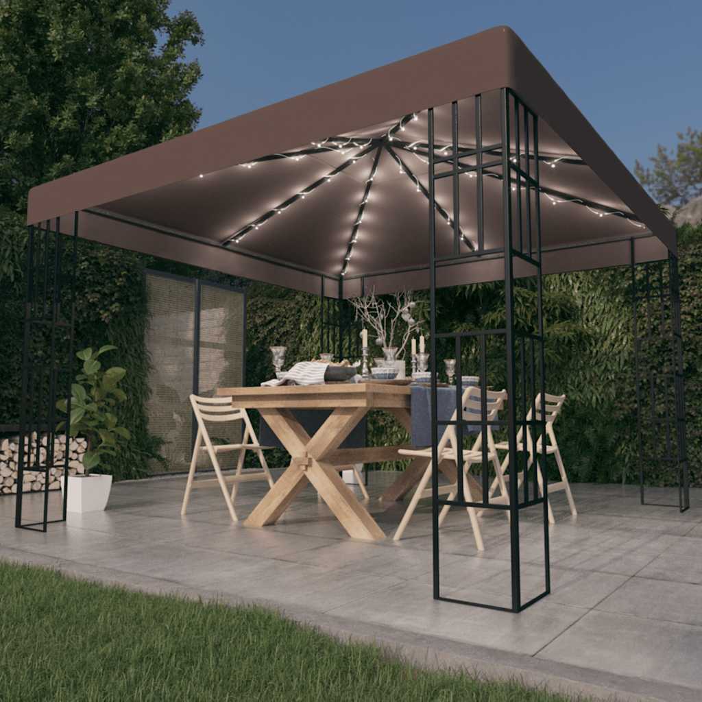 Gazebo with LED String Lights 3x3 m Taupe - Style and Chic