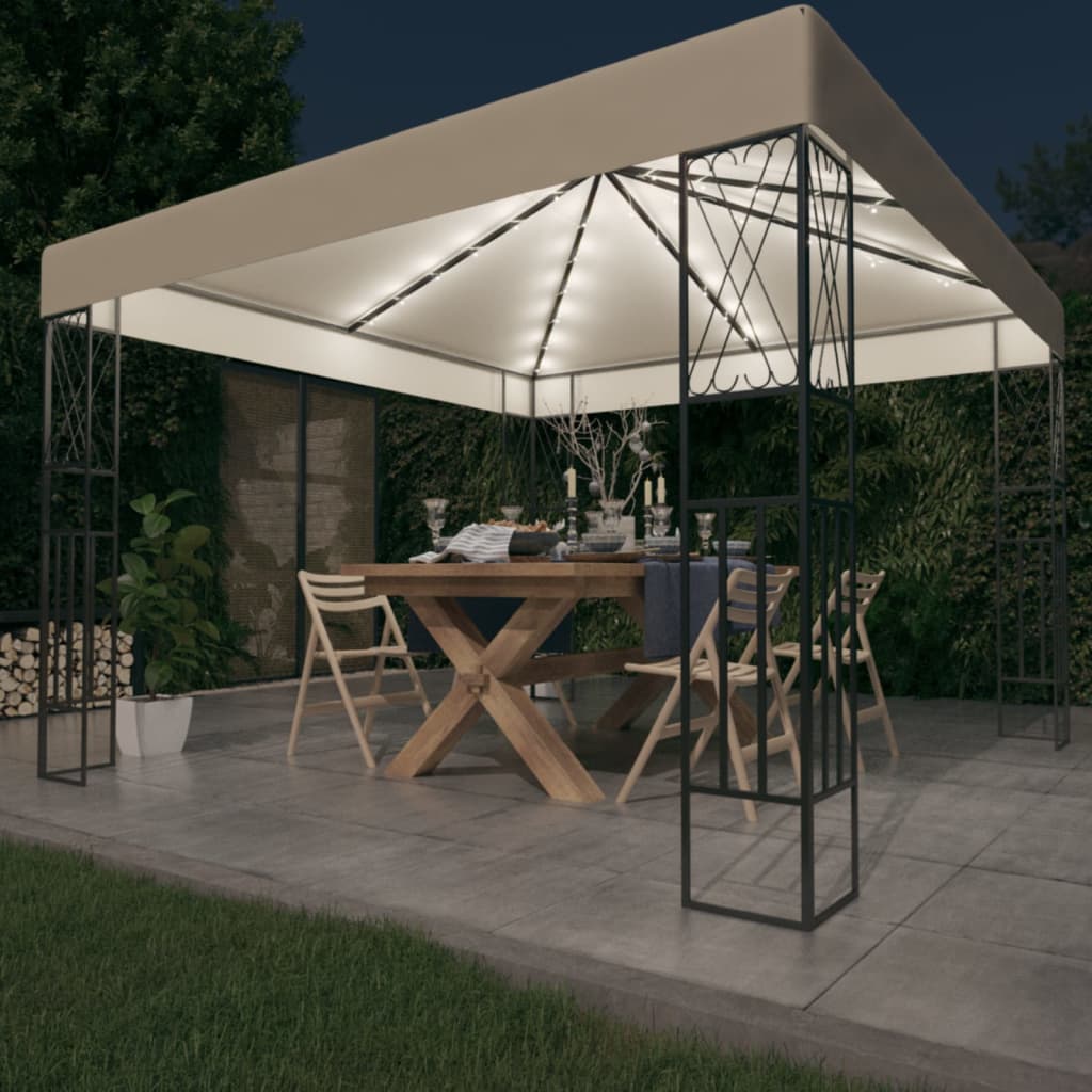 Gazebo with LED String Lights 3x3 m Cream Fabric - Sid & Sam