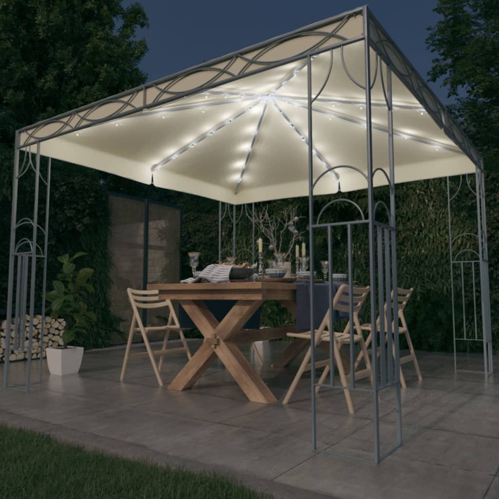 Gazebo with LED String Lights 300x300 cm Cream - Brittle & Co