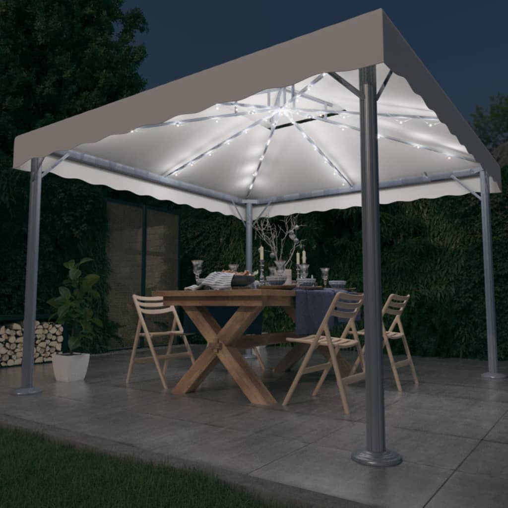 Gazebo with LED String Lights 300x300 cm Cream Aluminium - All Things Good