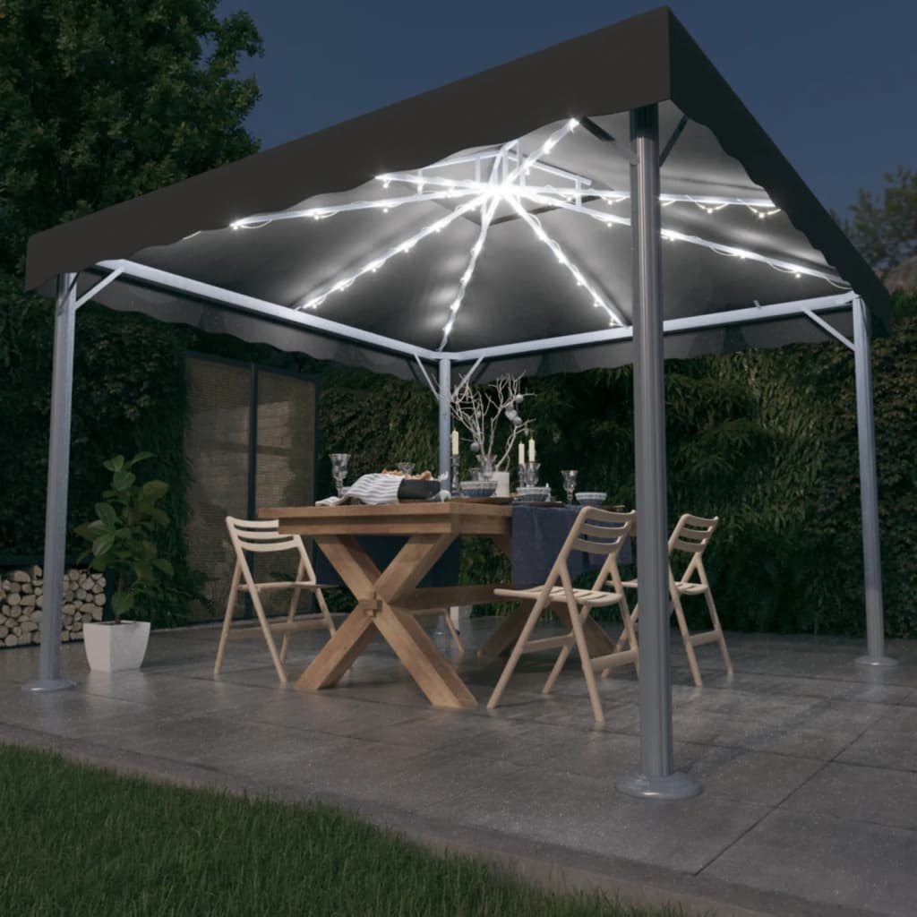 Gazebo with LED String Lights 300x300 cm Anthracite Aluminium - Style and Chic