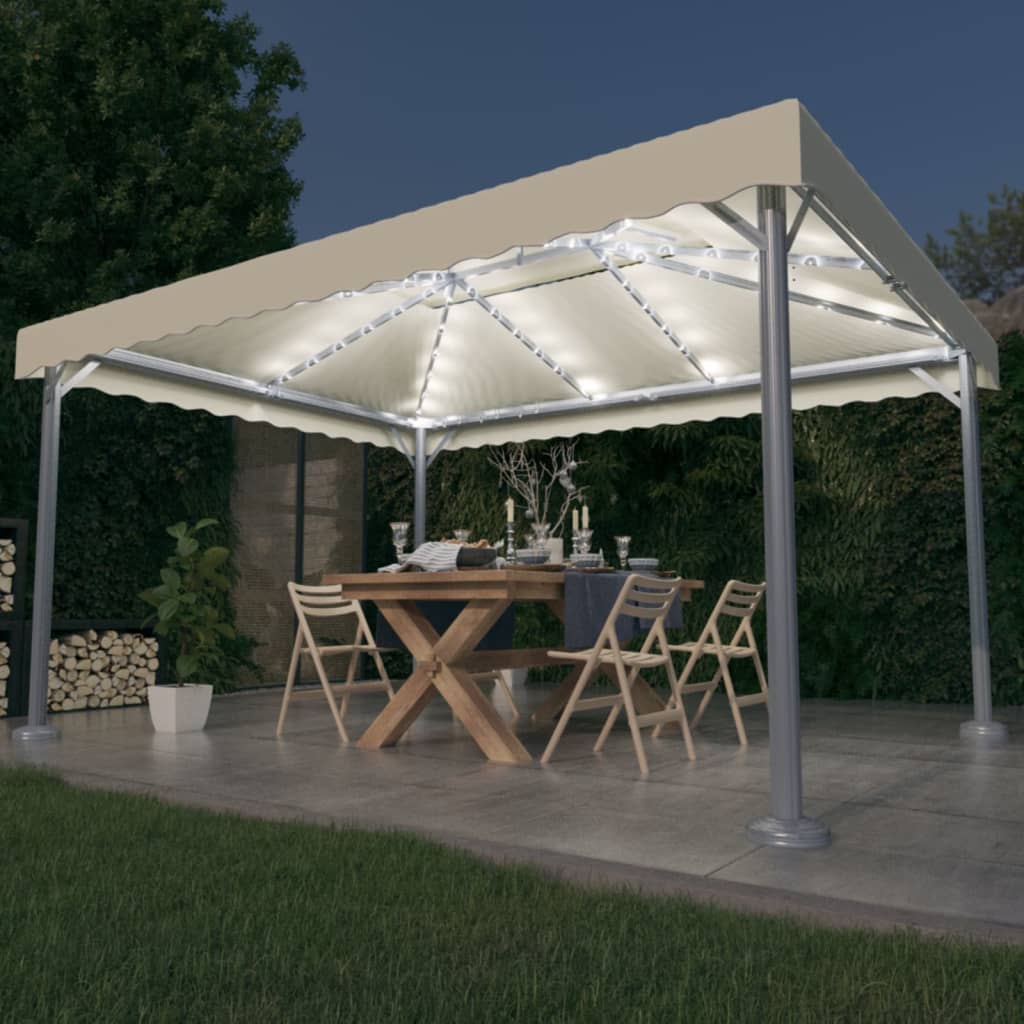 Gazebo with LED String Lights 400x300 cm Cream Aluminium - Merkel Designers