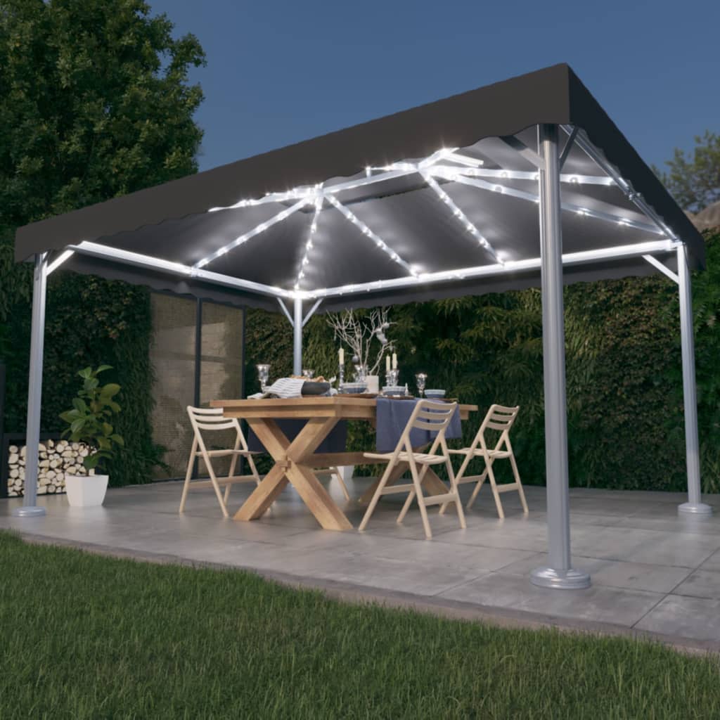 Gazebo with LED String Lights 400x300 cm Anthracite Aluminium - Brittle & Co