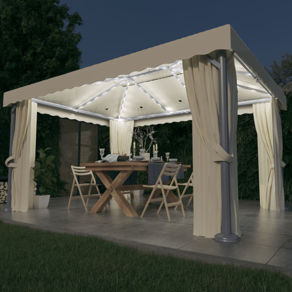 Gazebo with Curtain&LED String Lights 4x3 m Cream White - Sid & Sam