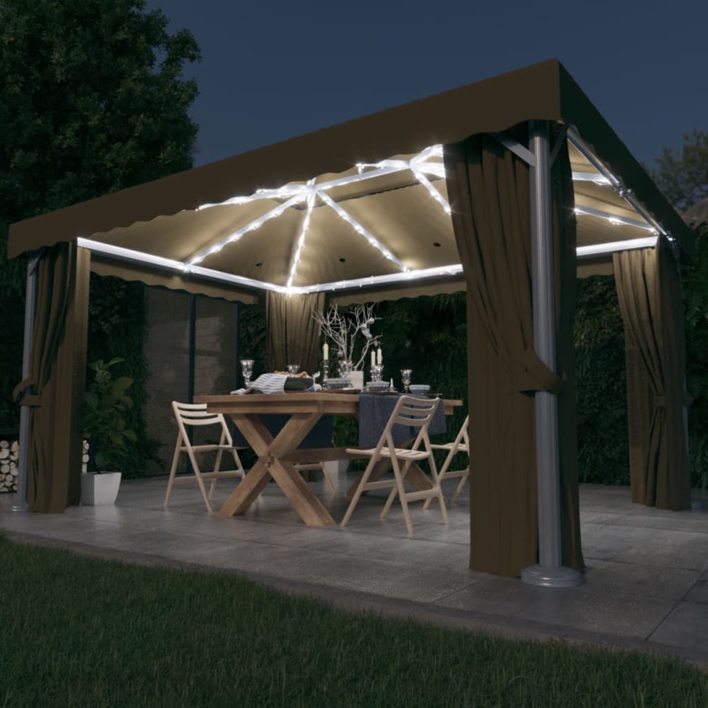 Gazebo with Curtain&LED String Lights 4x3 m Taupe - Style and Chic