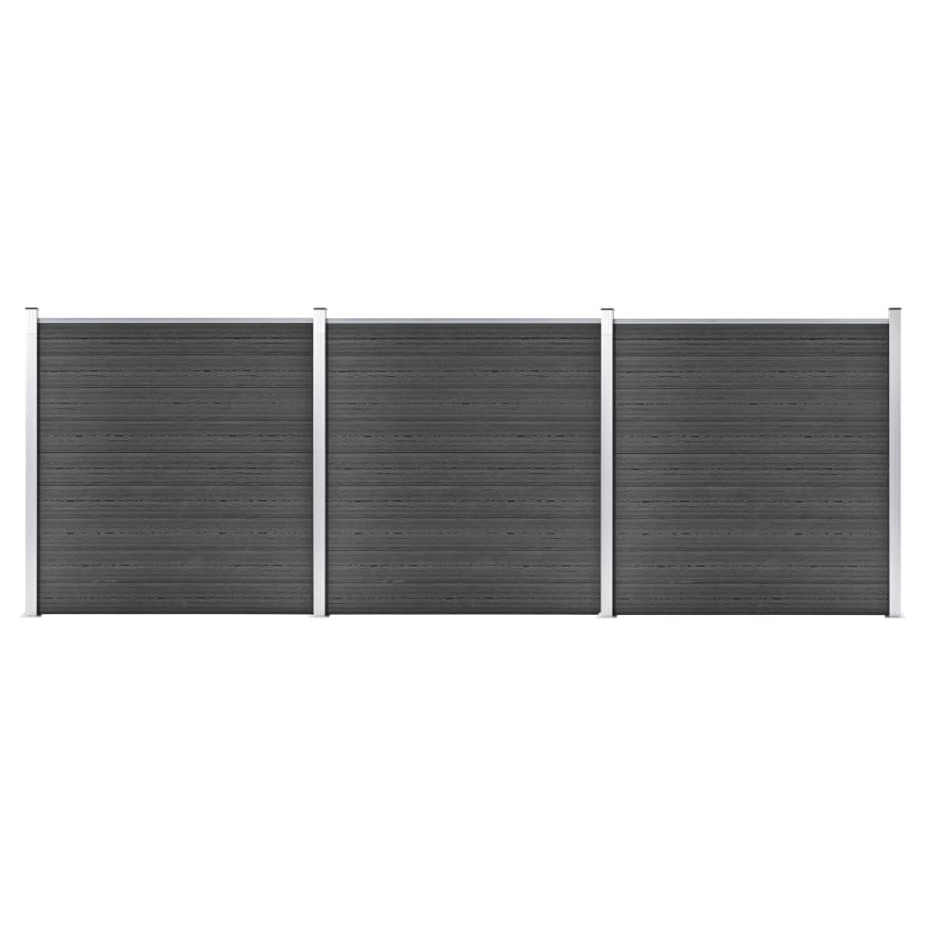 Fence Panel Set WPC 526x186 cm Black - Discount Dealers