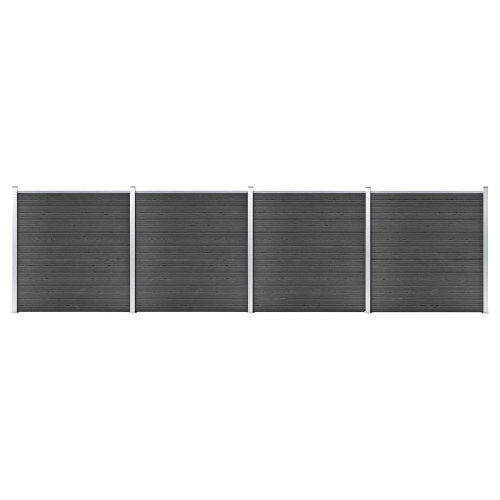 Fence Panel Set WPC 699x186 cm Black - Direct Imports