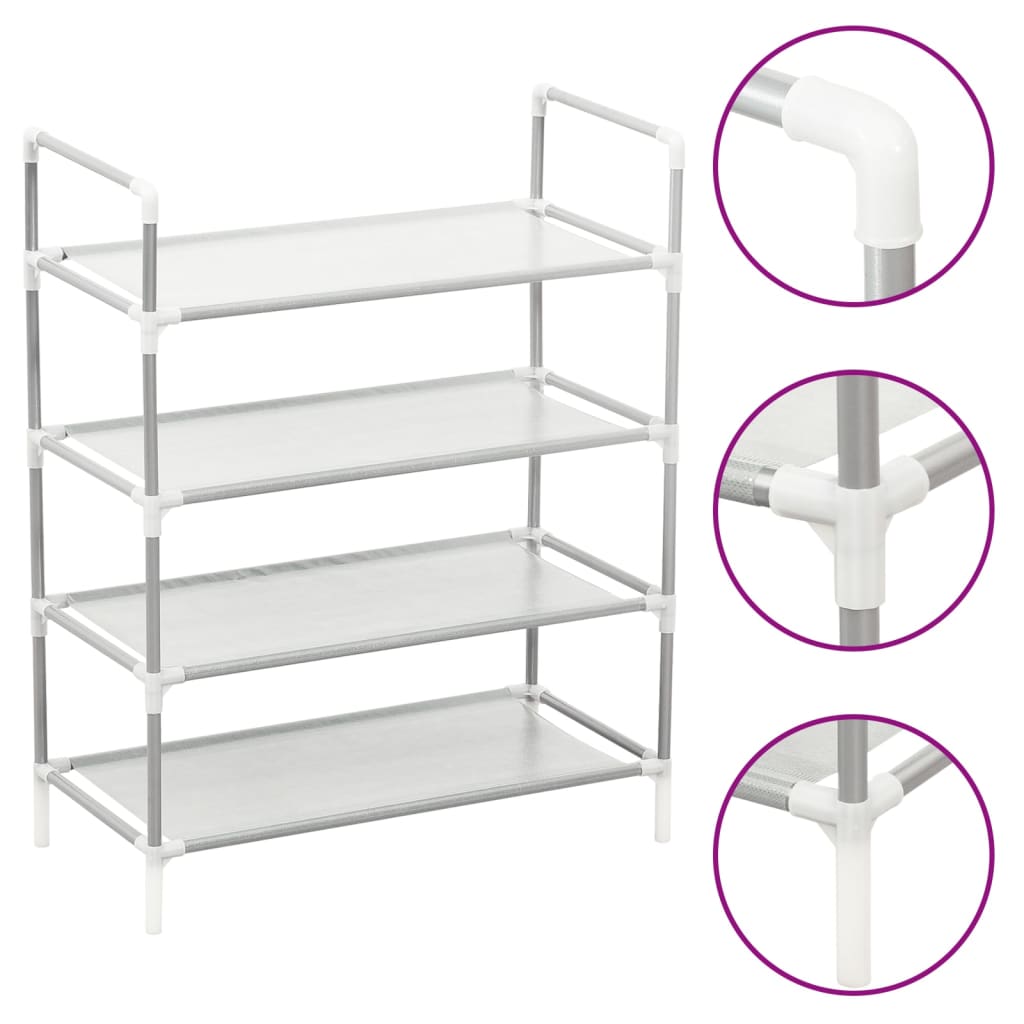 Shoe Rack with 4 Shelves Metal and Non-woven Fabric Silver - Brittle & Co