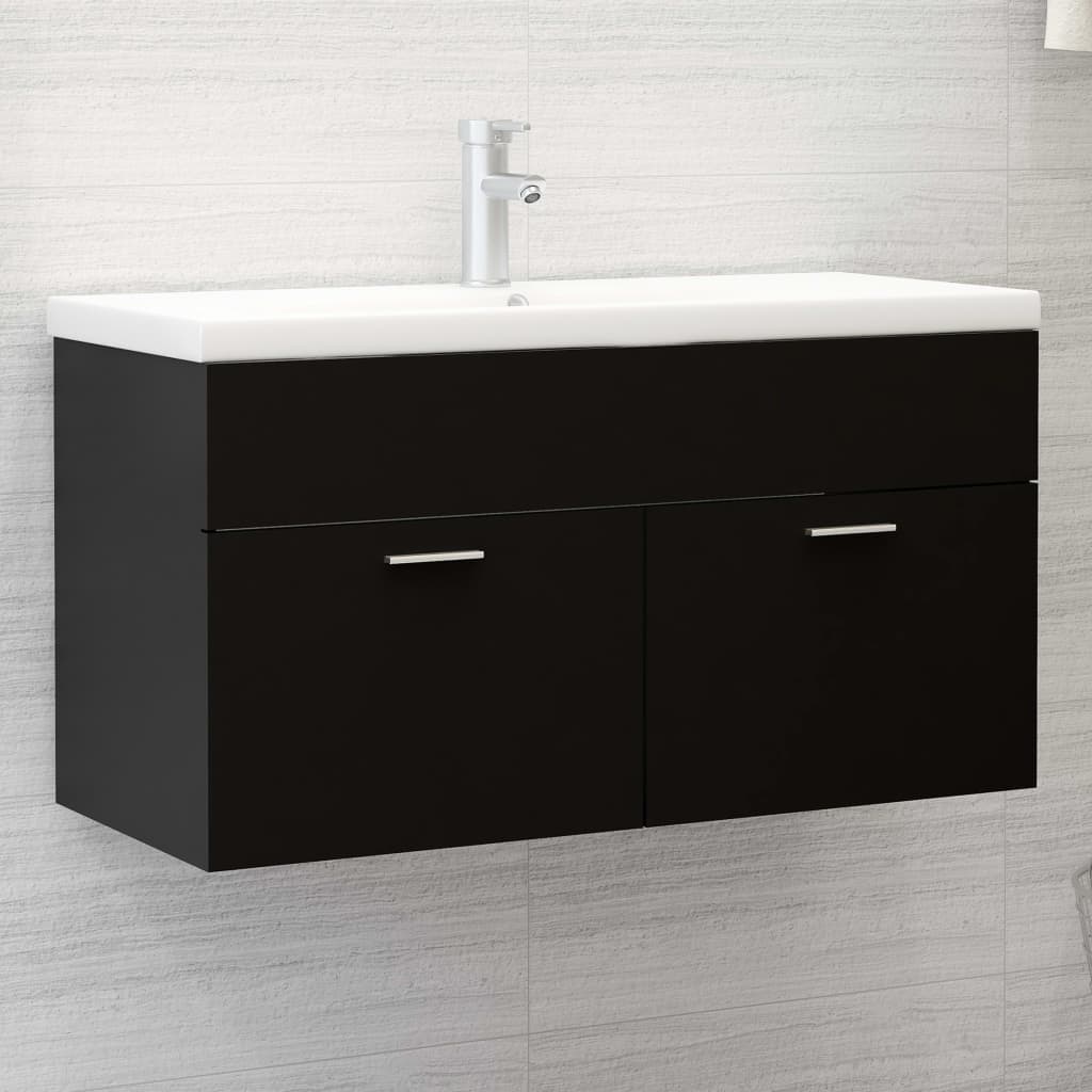 Sink Cabinet with Built-in Basin Black Engineered Wood - Style and Chic