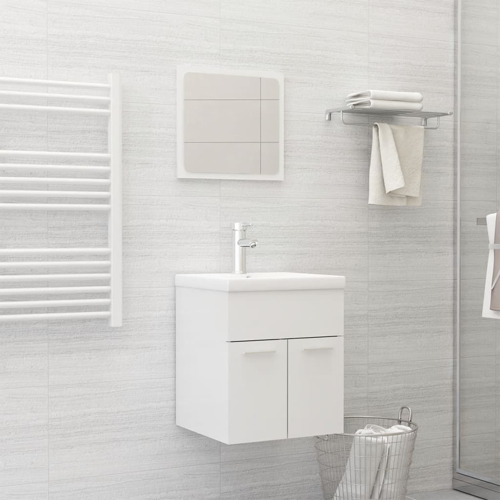 Bathroom Furniture Set High Gloss White Engineered Wood - Sid & Sam