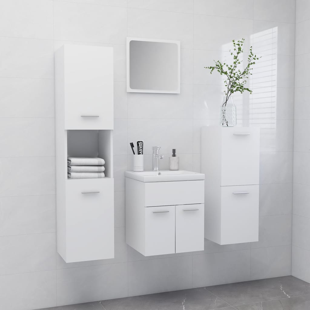 Bathroom Furniture Set White Chipboard - R and M Furniture