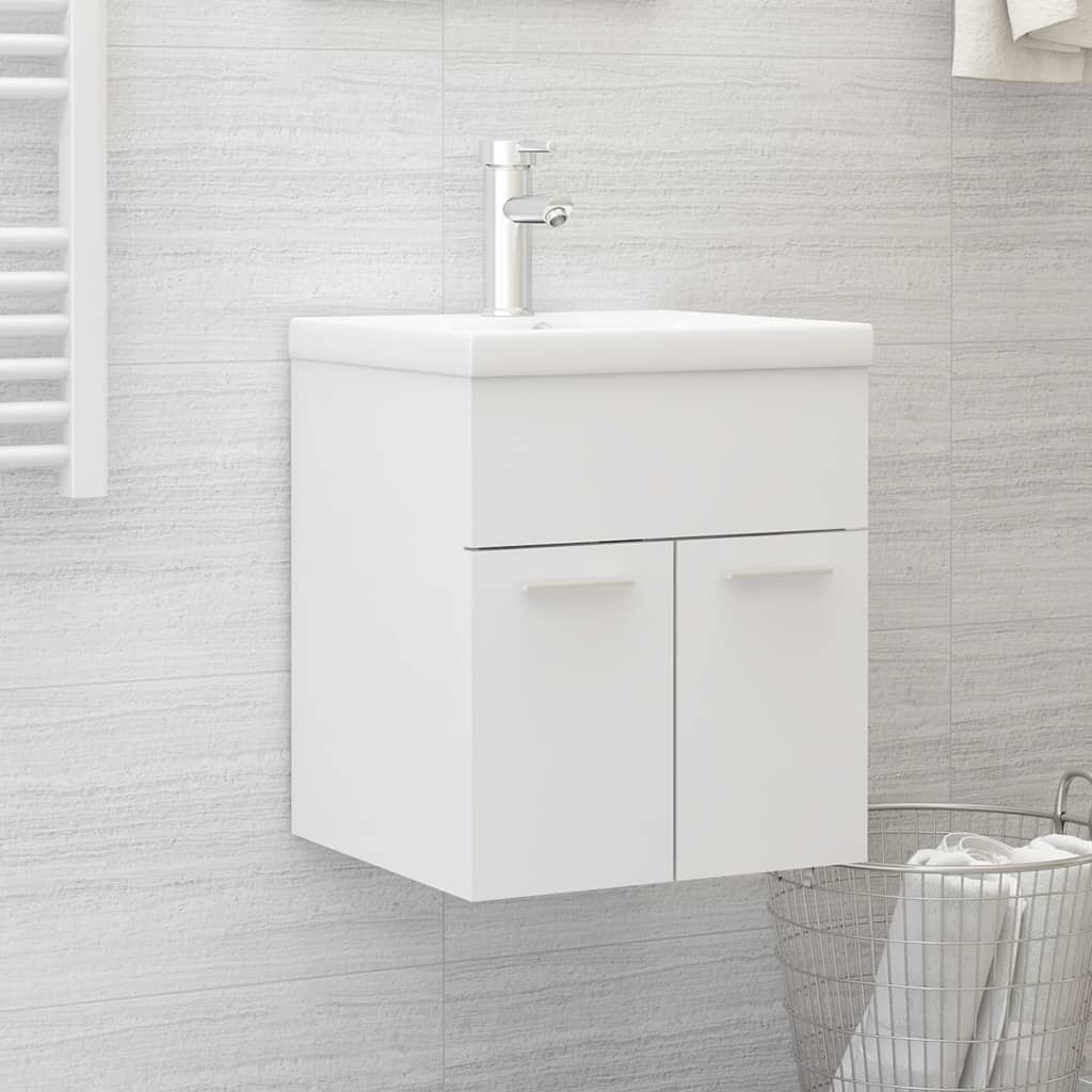 Sink Cabinet with Built-in Basin White Engineered Wood - Discount Dealers