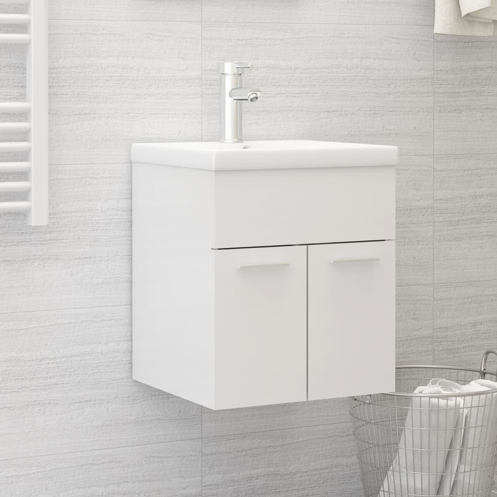 Sink Cabinet with Built-in Basin High Gloss White Engineered Wood - Sid & Sam