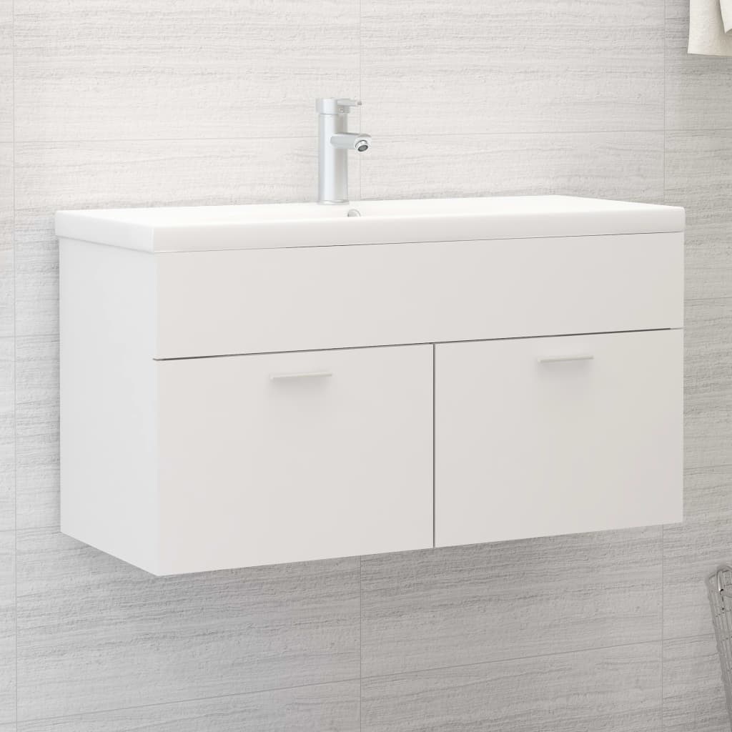 Sink Cabinet with Built-in Basin White Engineered Wood - All Things Good