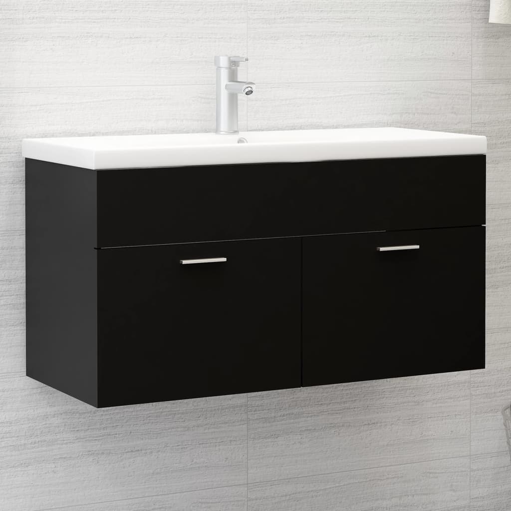 Sink Cabinet with Built-in Basin Black Engineered Wood - Casper Homes