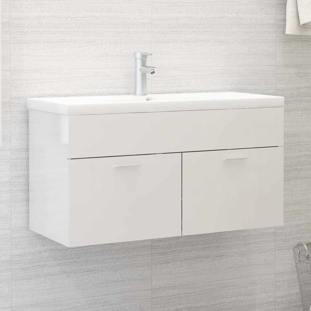 Sink Cabinet with Built-in Basin High Gloss White Engineered Wood - Style and Chic