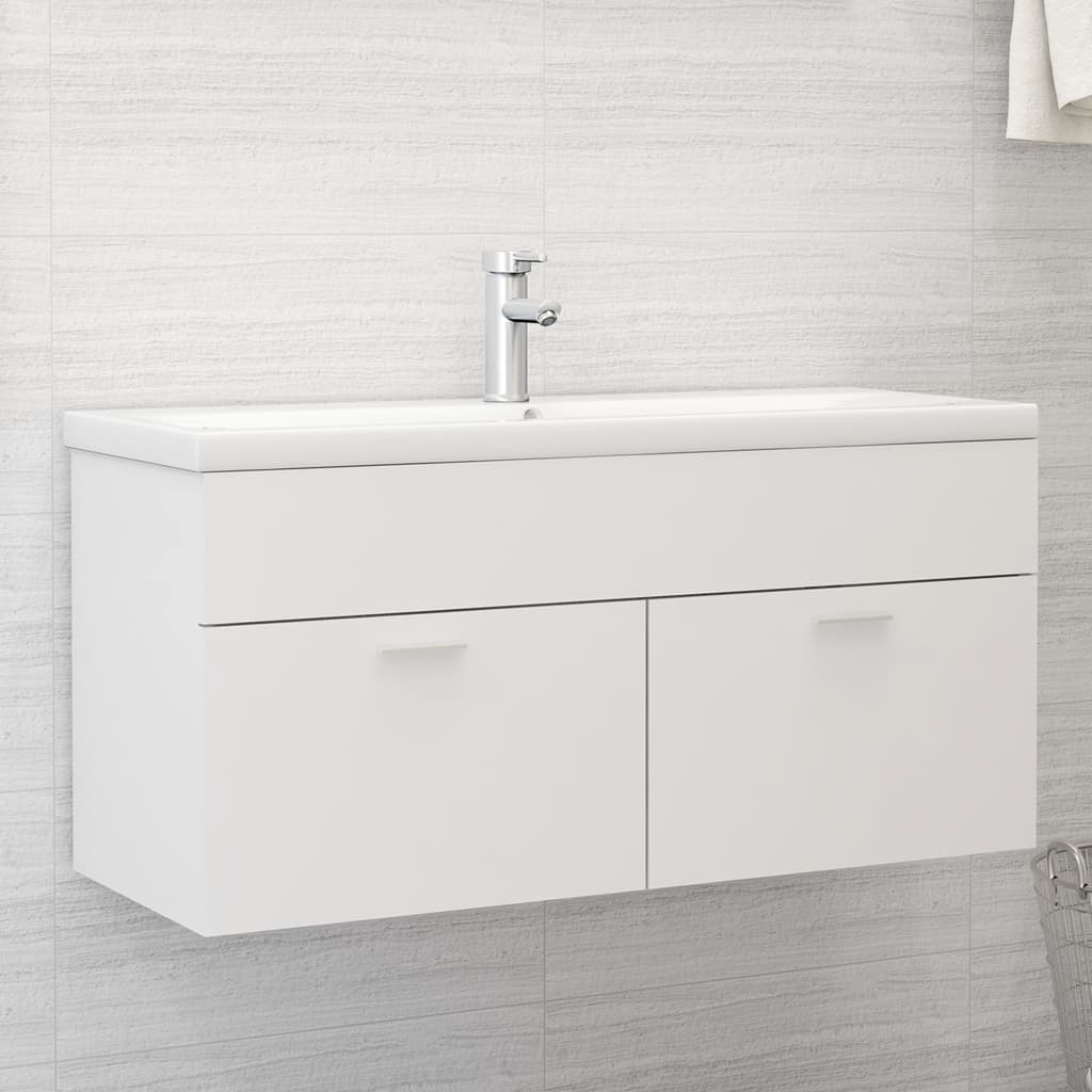 Sink Cabinet with Built-in Basin White Engineered Wood - Millennium Furniture