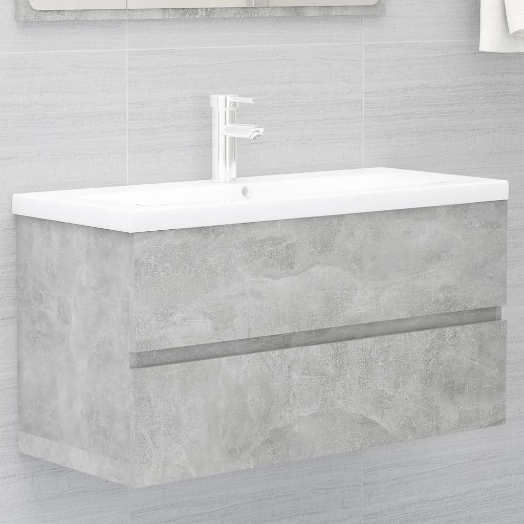 Sink Cabinet with Built-in Basin Concrete Grey Engineered Wood - Brittle & Co