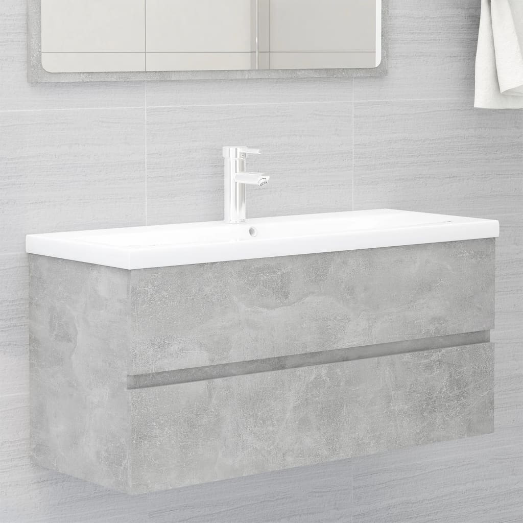 Sink Cabinet with Built-in Basin Concrete Grey Engineered Wood - Casper Homes