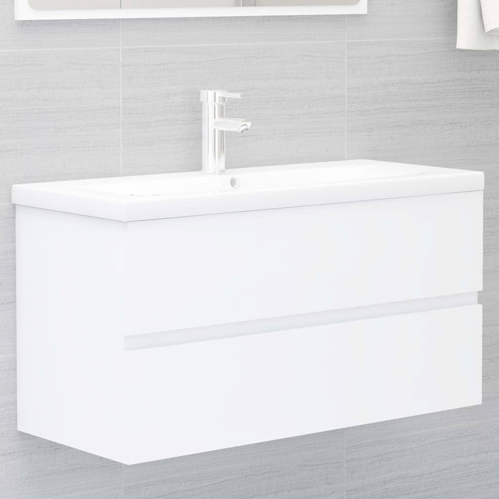 Sink Cabinet with Built-in Basin White Engineered Wood - All Things Good