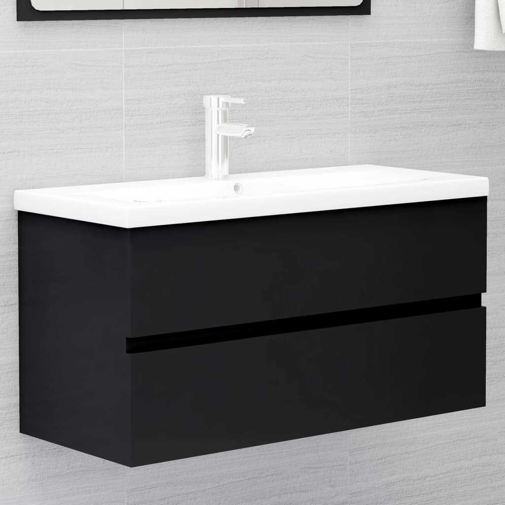 Sink Cabinet with Built-in Basin Black Engineered Wood - Style and Chic