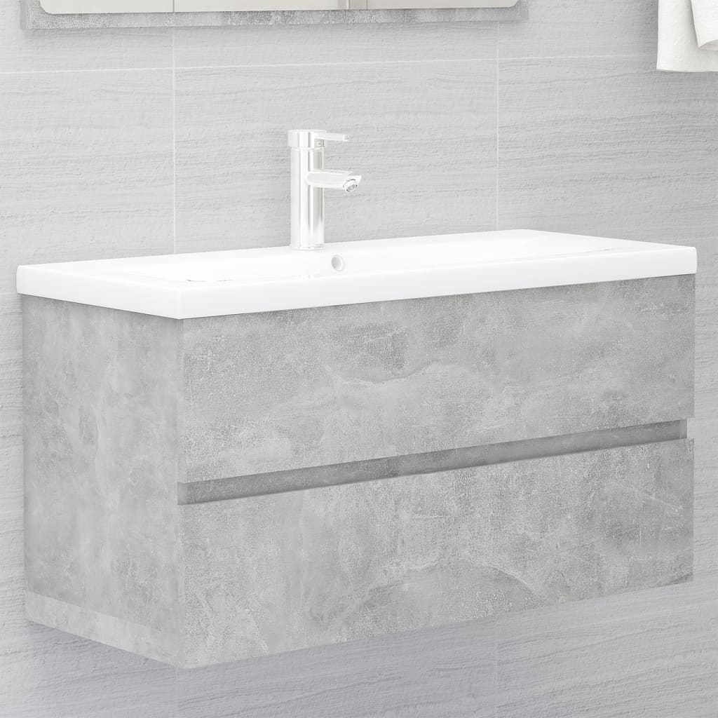 Sink Cabinet with Built-in Basin Concrete Grey Engineered Wood - Merkel Designers