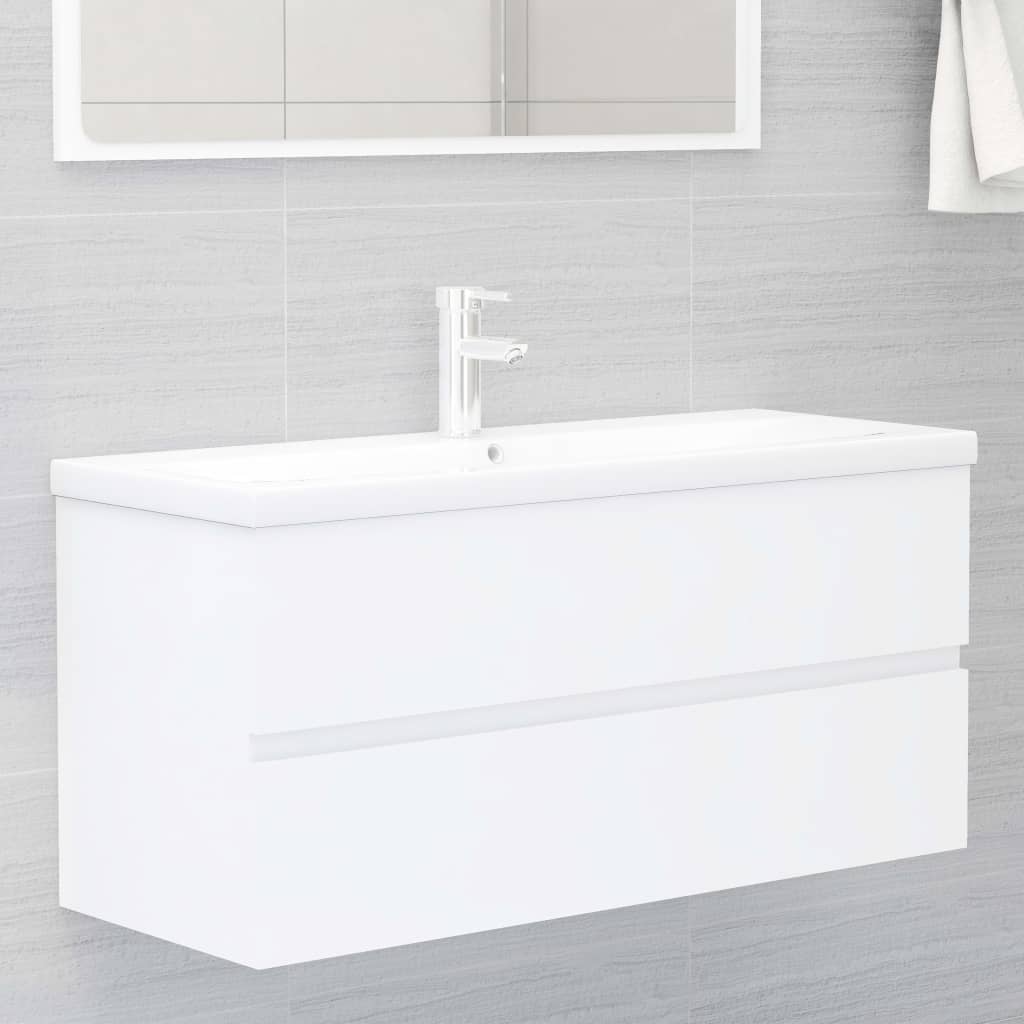 Sink Cabinet with Built-in Basin White Engineered Wood - All Things Good