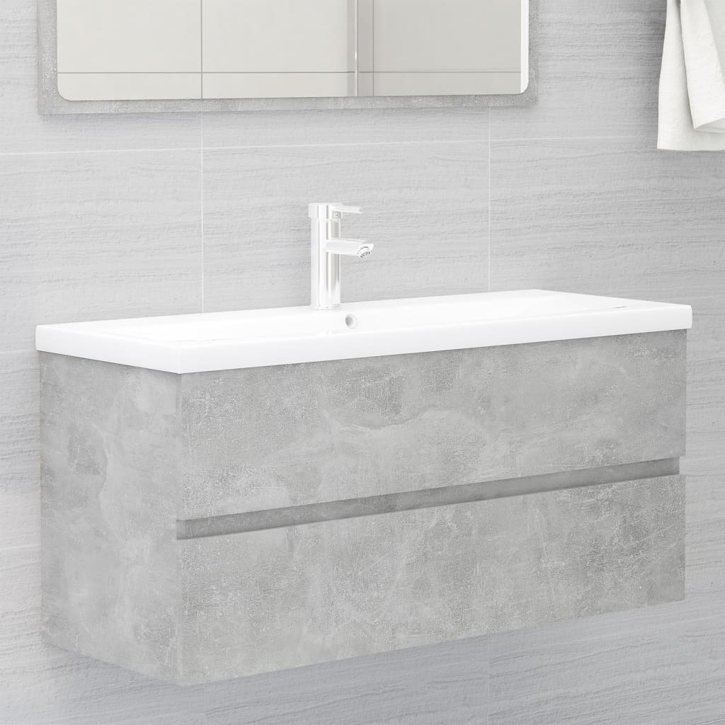 Sink Cabinet with Built-in Basin Concrete Grey Engineered Wood - Casper Homes