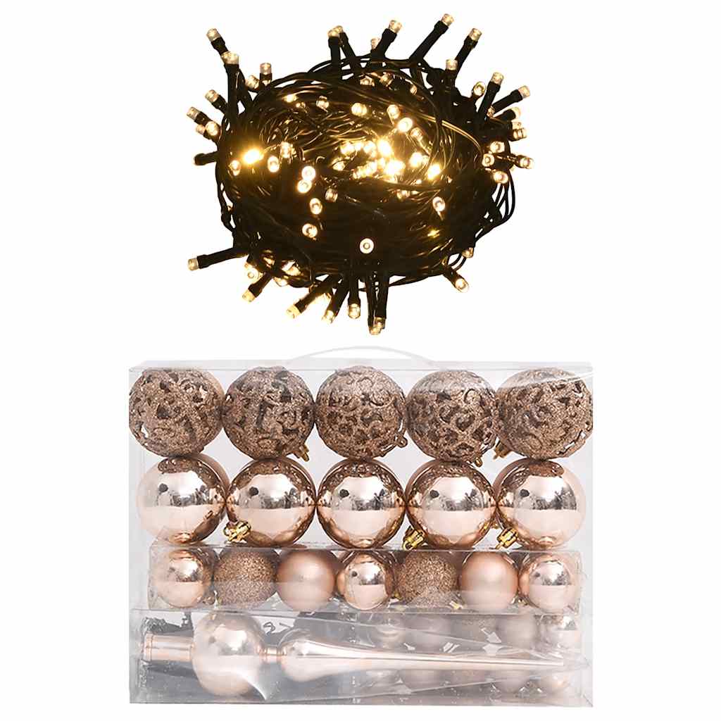 LUMIYA 61 Piece Christmas Ball Set with Peak and 150 LEDs Rose Gold - Sid & Sam