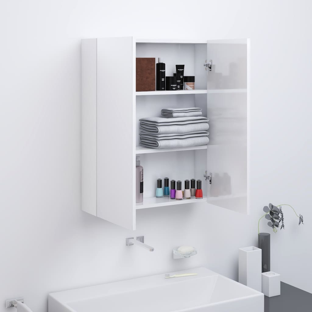 Bathroom Mirror Cabinet 60x15x75 cm MDF Shining White - Style and Chic