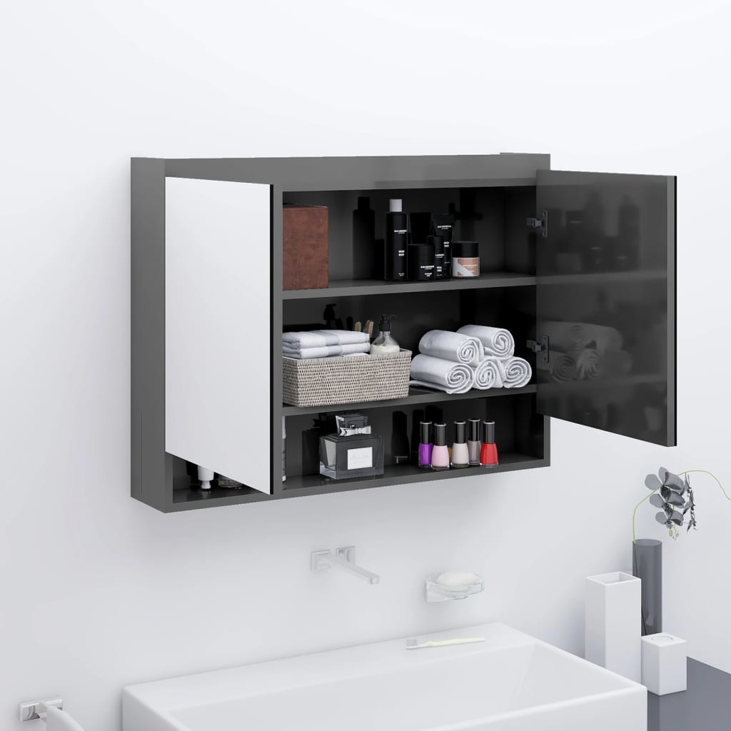 Bathroom Mirror Cabinet 80x15x60 cm MDF Shining Grey - Discount Dealers