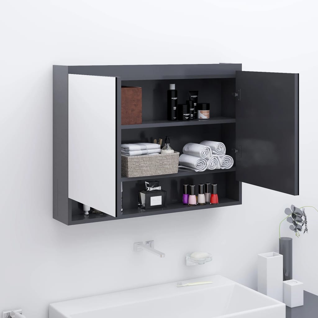 Bathroom Mirror Cabinet 80x15x60 cm MDF Grey - Tyrell & Tyrell