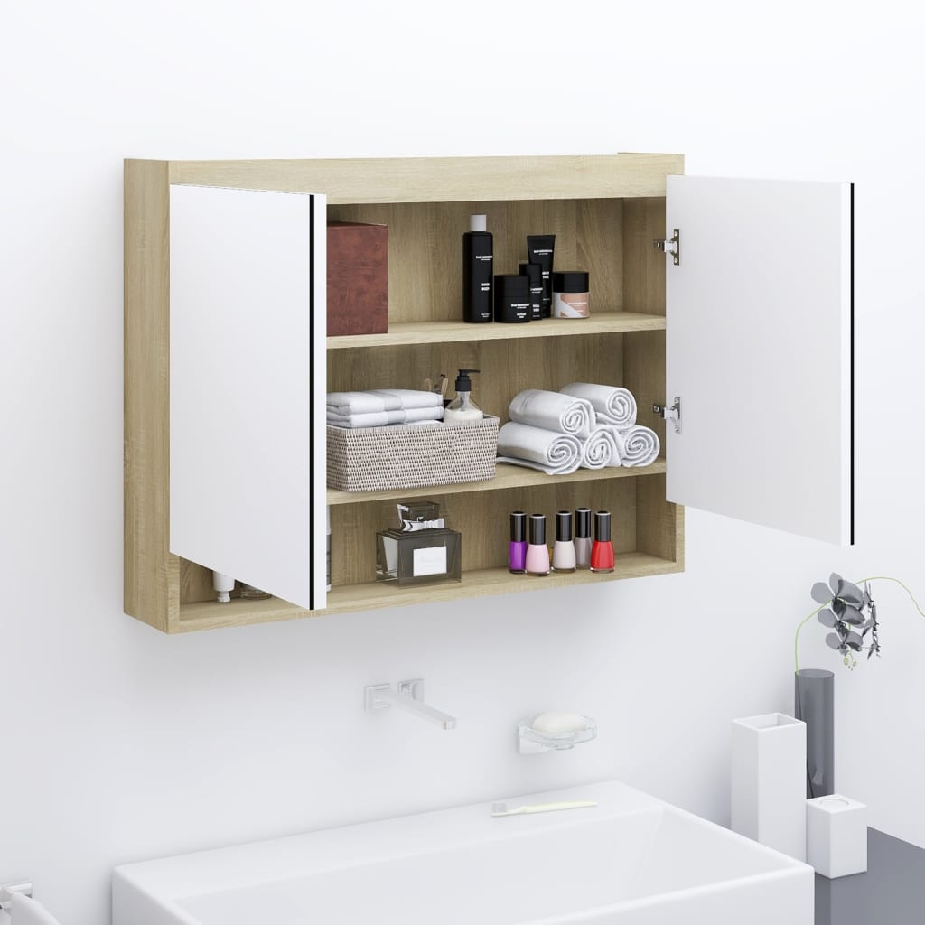 Bathroom Mirror Cabinet 80x15x60 cm MDF White and Oak - Sid & Sam